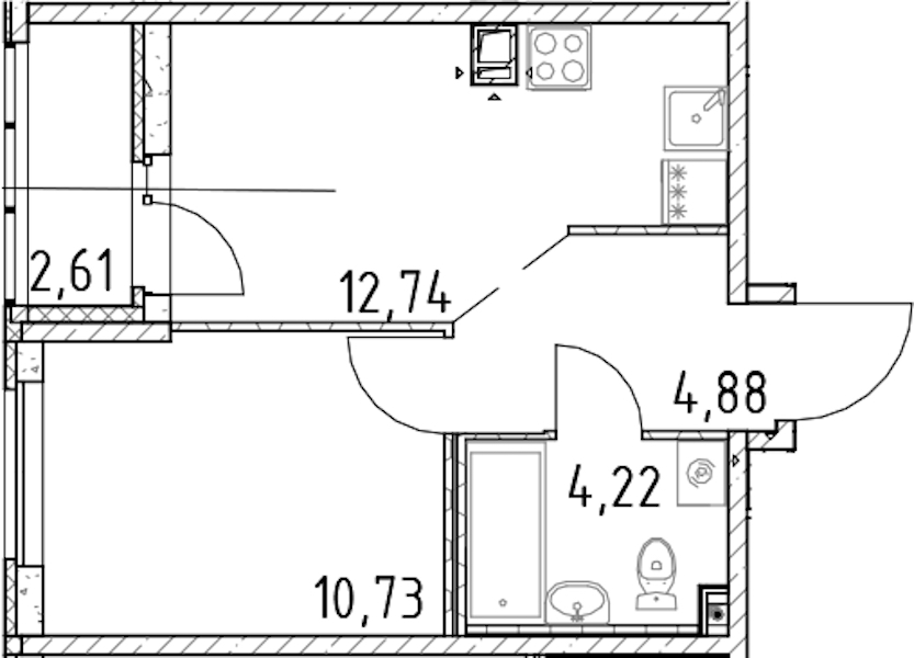 1-комнатная квартира 32.57 м², 14/17 эт., ЖК «Город Первых»